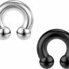 AccGin Accgin 2Pcs Horseshoe Earrings Circular Barbell 316L Surgical Steel Internally Threaded 00G 0G 2G 4G 6G 8G 12G Earrings Septum Rings Pierced Body Jewelry For Women Pa Ring 12Mm 16Mm 19Mm Black Silver | Body Piercing Barbells