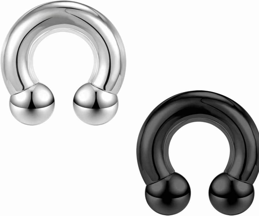 AccGin Accgin 2Pcs Horseshoe Earrings Circular Barbell 316L Surgical Steel Internally Threaded 00G 0G 2G 4G 6G 8G 12G Earrings Septum Rings Pierced Body Jewelry For Women Pa Ring 12Mm 16Mm 19Mm Black Silver | Body Piercing Barbells