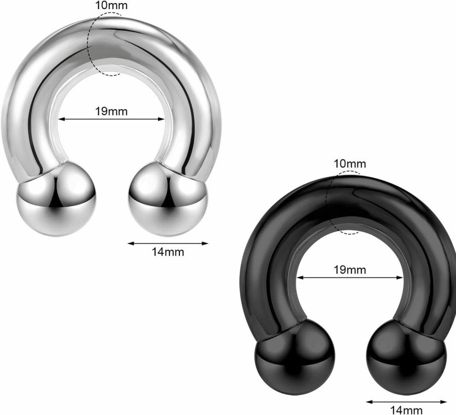 AccGin Accgin 2Pcs Horseshoe Earrings Circular Barbell 316L Surgical Steel Internally Threaded 00G 0G 2G 4G 6G 8G 12G Earrings Septum Rings Pierced Body Jewelry For Women Pa Ring 12Mm 16Mm 19Mm Black Silver | Body Piercing Barbells