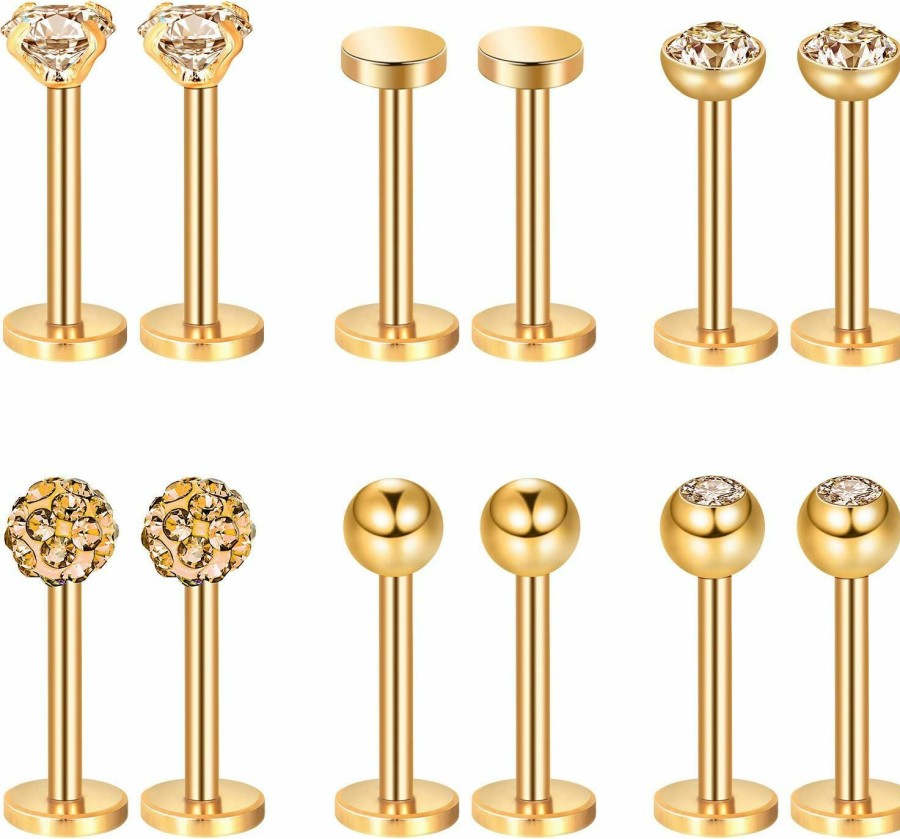 Sumind Sumind Nose Studs 16G Tragus Piercing Jewelry Tragus Earrings Lip Rings Diamond Crystal Stainless Steel Labret Bars Body Piercing Jewelry, 6 Designs | Body Piercing Barbells