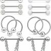 Hoeudjo Hoeudjo 14Pcs 14G Surgical Steel Chain Dangle Nipple Rings Barbell Piercing Jewelry Retainer For Women | Body Piercing Barbells