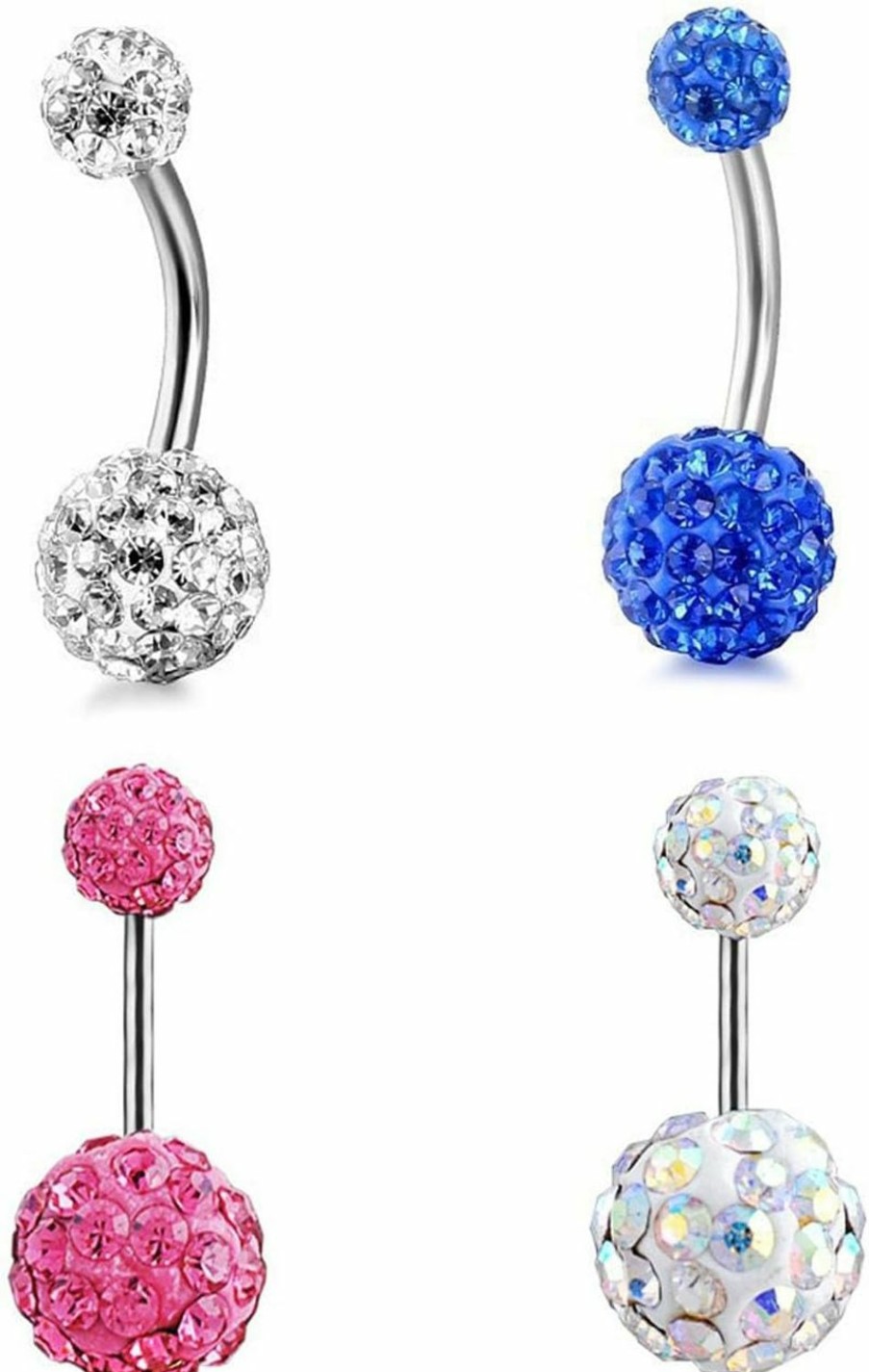 GIVUFUN Givufun 4 Pcs Women Cubic Zirconia Belly Button Rings Multiple Color Ball Shape Stainless Steel Belly Button Ring | Body Piercing Barbells