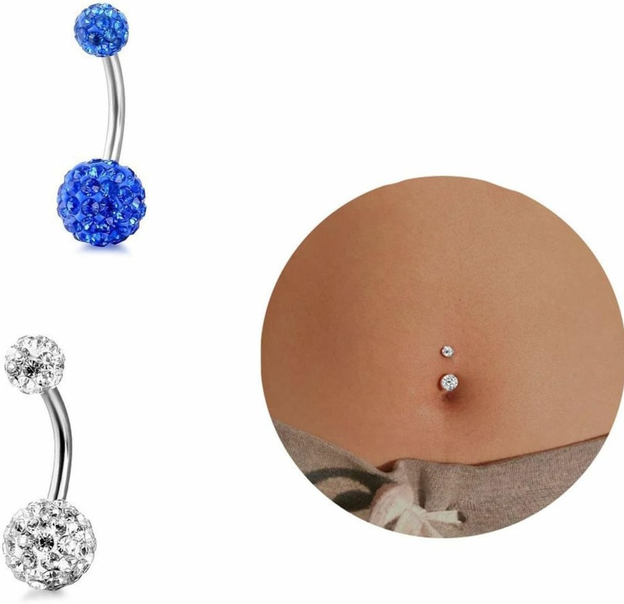 GIVUFUN Givufun 4 Pcs Women Cubic Zirconia Belly Button Rings Multiple Color Ball Shape Stainless Steel Belly Button Ring | Body Piercing Barbells