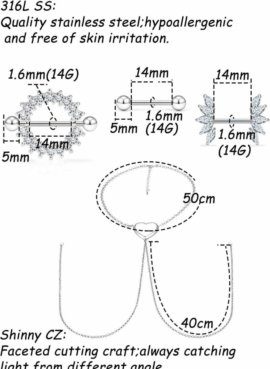 Generic Vqoxaggi 14G Nipple Rings For Women Surgical Steel Vxg0002 0 | Body Piercing Barbells