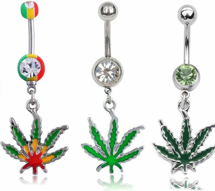 Shuning Shuning 3Pc Maple Leaf Belly Navel Ring Weed Button Body Piercing Jewelry Bar | Body Piercing Barbells