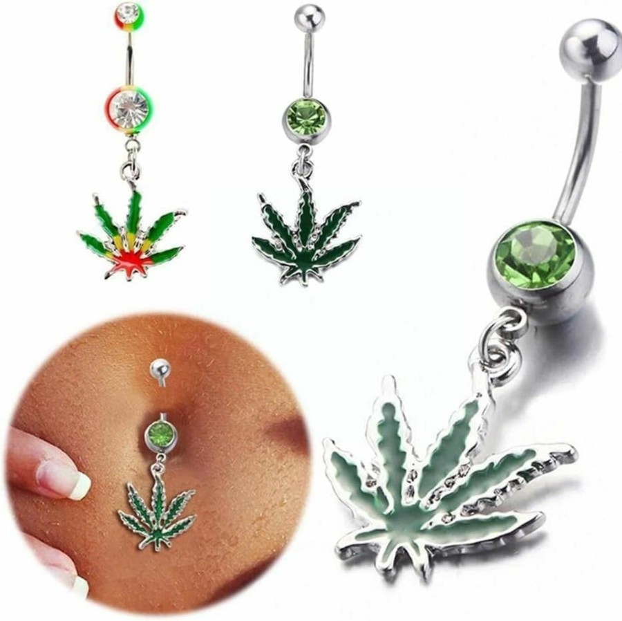 Shuning Shuning 3Pc Maple Leaf Belly Navel Ring Weed Button Body Piercing Jewelry Bar | Body Piercing Barbells