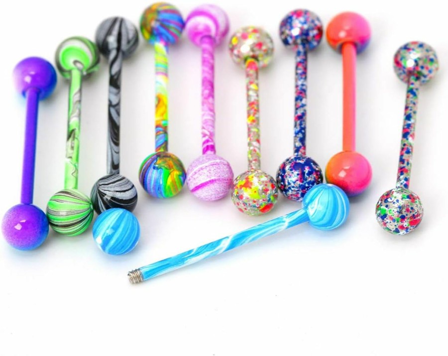 CrazyPiercing Crazypiercing 10 Pack 19Mm 14G Tongue Rings Colorful Nipple Ring Straight Barbells Surgical Steel Body Piercing Jewelry | Body Piercing Barbells