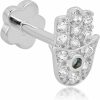 AVORA Avora 14K Gold Simulated Diamond Cz Hamsa Cartilage Piercing Flat Back Earring Body Jewelry (18 Gauge) | Body Piercing Barbells