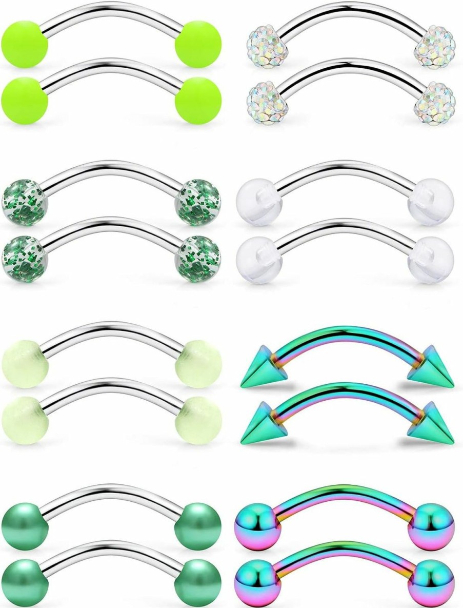 SCERRING Scerring Snake Eyes Tongue Rings 14G Stainless Steel Curved Barbell Nipplerings Nipple Rings Piercing Jewelry Retainer 16Mm 5/8Inch 16Pcs | Body Piercing Barbells