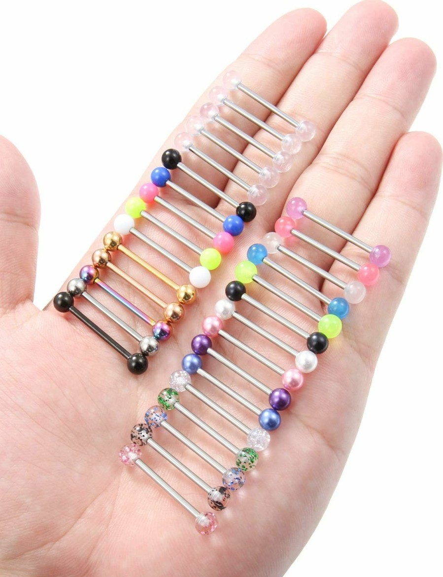 Prjndjw Prjndjw 14G, 16/19/22Mml, 25/30Pcs, 5Mm Ball Barbell Tongue Ring. Surgical Steel Nipple Piercing Vemom/Glow In The Dark/Created Pearl/Body Jewelry For Woman Uni | Body Piercing Barbells