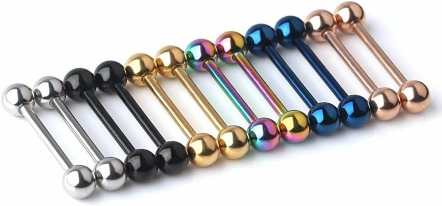 Ruifan Ruifan Stainless Steel Internally Threaded Tongue Nipple Shield Barbell Ring Bar Body Piercing Retainer 16G | Body Piercing Barbells