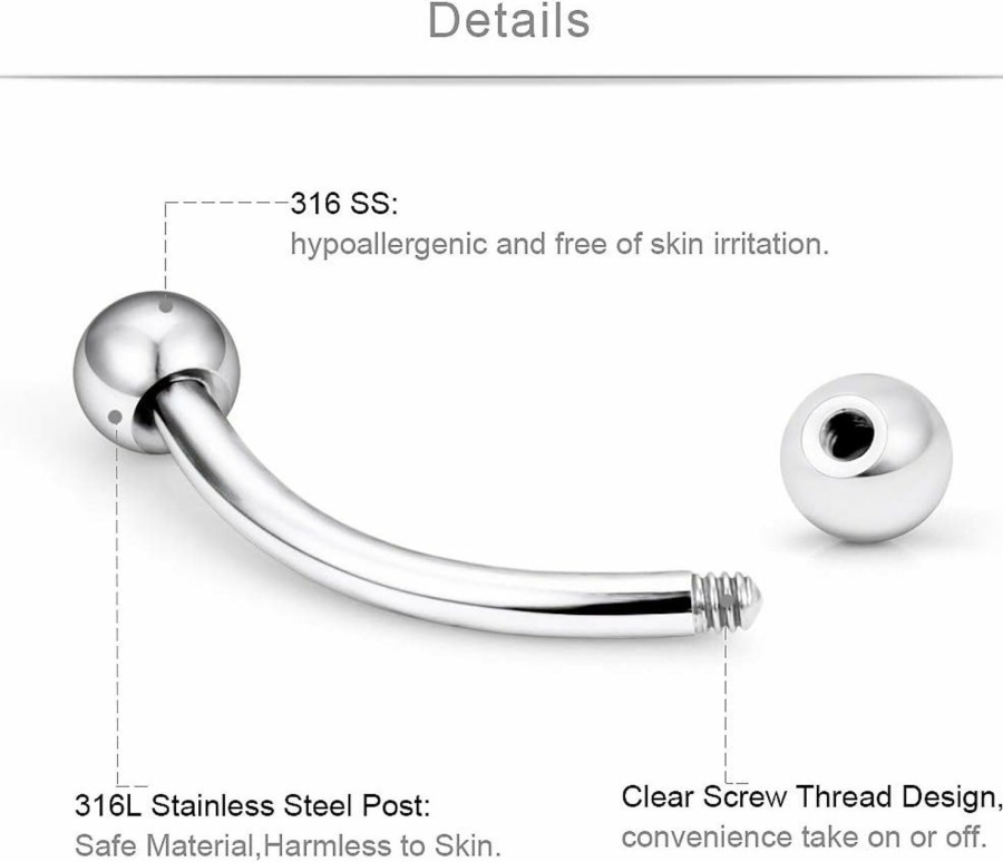 SCERRING Scerring 12Pcs 16G 10Mm Stainless Steel Eyebrow Tragus Helix Rook Daith Earrings Belly Lip Ring Clear Cubic Zirconia Barbell Body Piercing Jewelry | Body Piercing Barbells