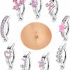 Drperfect Drperfect 9Pcs 14G Clicker Bell Rings Belly Button Rings Belly Rings For Women - Clicker Belly Button Rings - Small Cz Heart Belly Button Piercing Reverse Curved Navel Barbell Belly Piercing Jewelry | Body Piercing Barbells