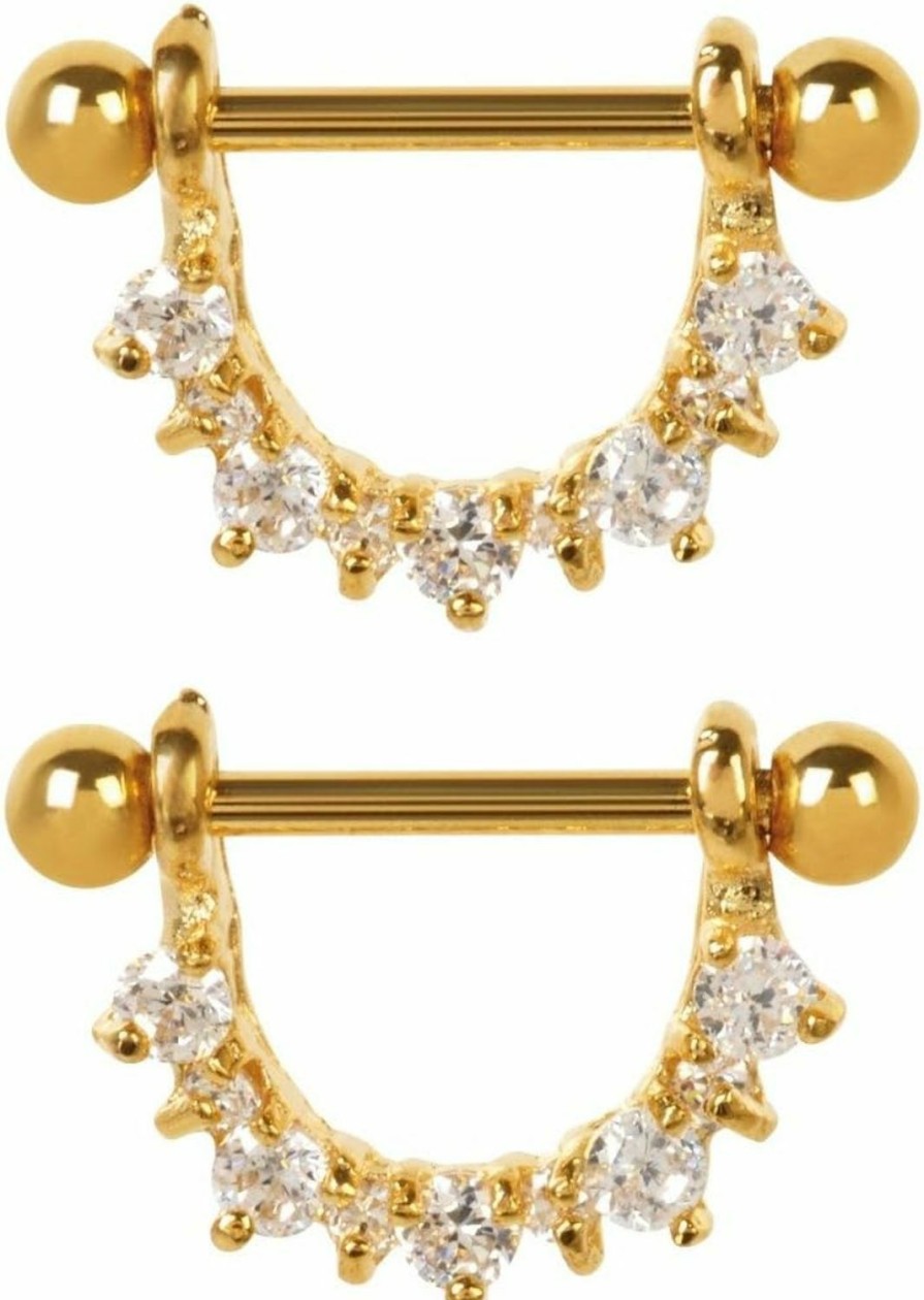 Body Accentz Body Accentz Nipple Ring Half Circle Shield Surgical Steel Bar Gold Plate Pair | Body Piercing Barbells