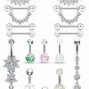 Cisyozi Cisyozi 14G Nipple Rings And Belly Button Rings For Women 316L Surgical Steel Curved Navel Barbell Cz Butterfly Tongue Rings Belly Nipple Piercing Jewelry | Body Piercing Barbells