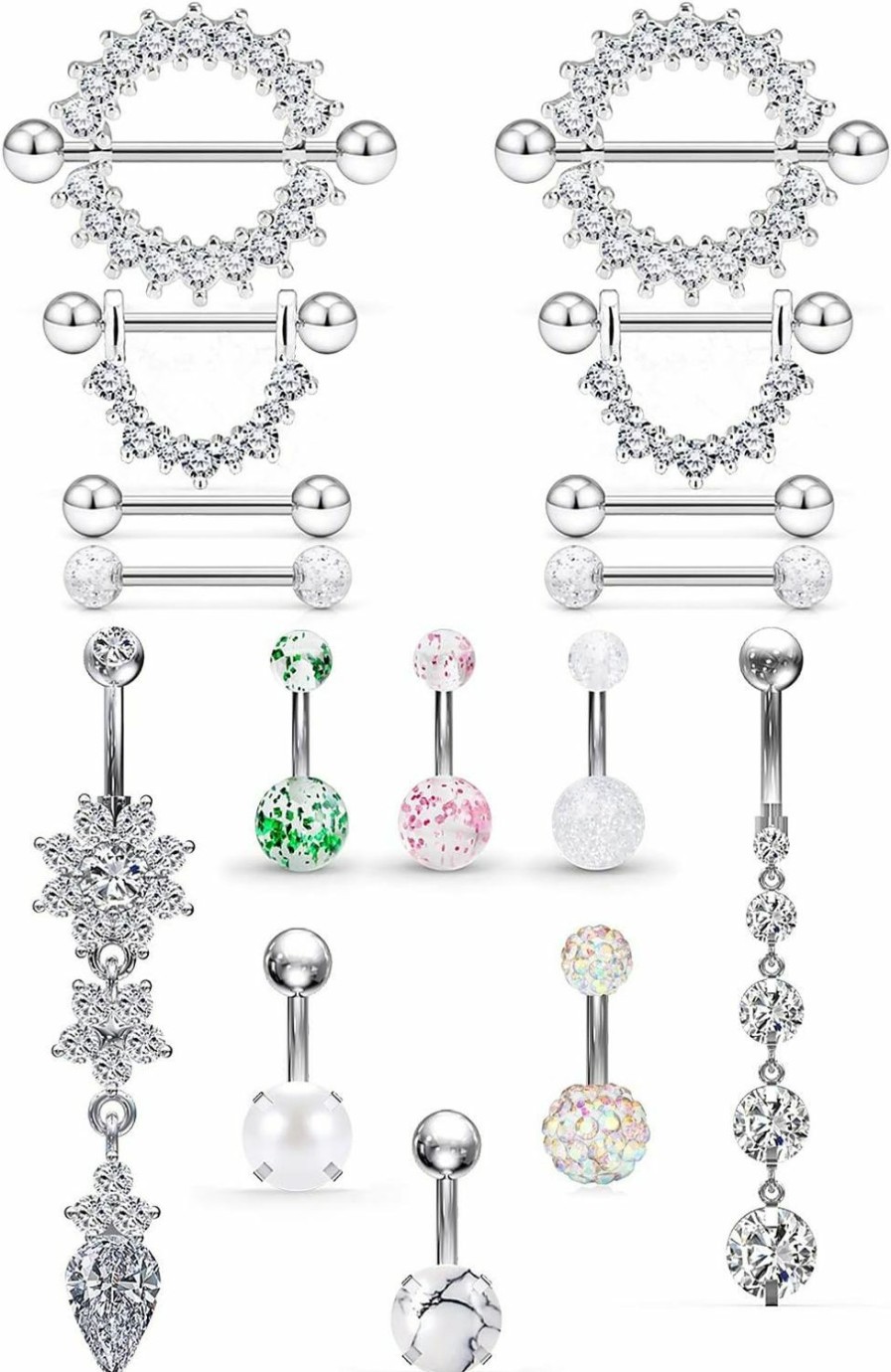 Cisyozi Cisyozi 14G Nipple Rings And Belly Button Rings For Women 316L Surgical Steel Curved Navel Barbell Cz Butterfly Tongue Rings Belly Nipple Piercing Jewelry | Body Piercing Barbells