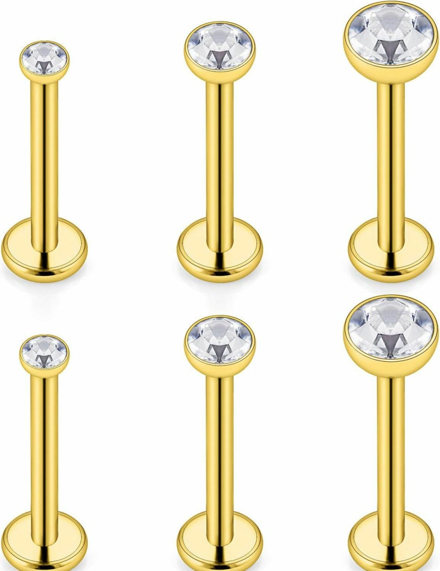 SCERRING Scerring 3 Pairs 14G Stainless Steel Jeweled Clear Cz Internally Threaded Labret Monroe Lip Tragus Cartilage Helix Earring Ring Body Piercing Jewelry 6-10Mm | Body Piercing Barbells