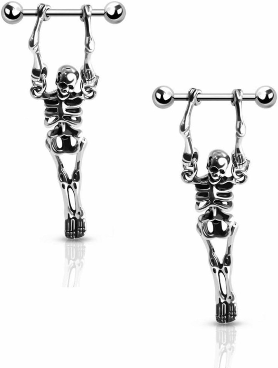 Pierced Owl Pierced Owl 16G Stainless Steel Hanging Skeleton Nipple Barbells, Sold As A Pair | Body Piercing Barbells