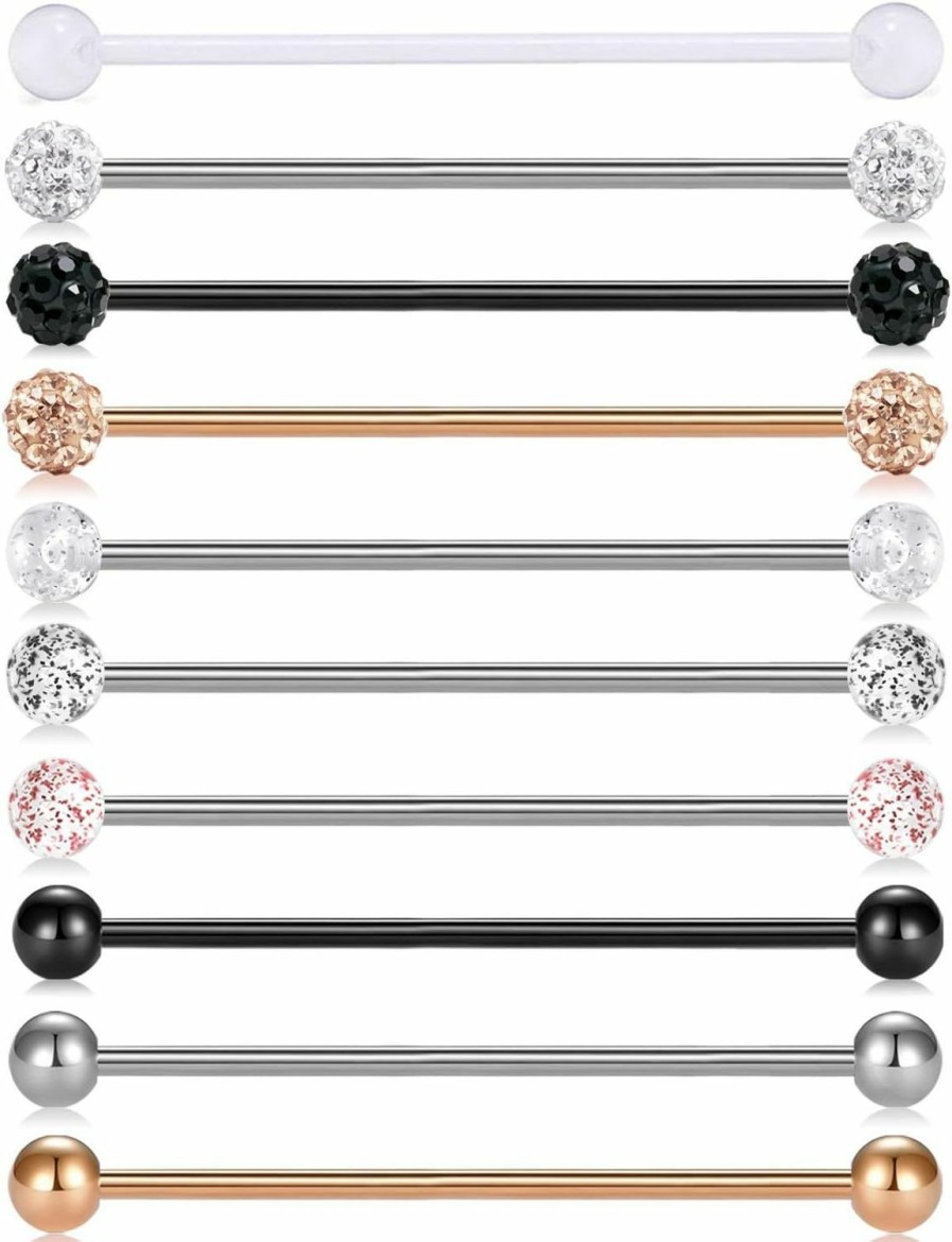 MODRSA Modrsa 10Pcs 14G Stainless Steel Industrial Barbell Earring Cartilage Body Piercing Jewelry 32Mm 35Mm 38Mm Industrial Piercing Bar | Body Piercing Barbells