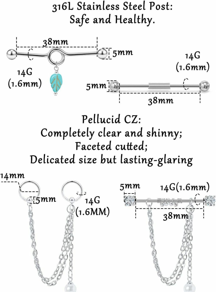 Goerhsjie Goerhsjie Industrial Piercing Jewelry Industrial Earrings Industrial Piercing Industrial Bar Piercing Industrial Bar Industrial Jewelry Industrial Piercing Jewelry Surgical Steel Industrial Barbell | Body Piercing Barbells