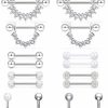 Hoeudjo Hoeudjo 16Pcs 14G Surgical Steel Nipple Rings Tongue Belly Button Rings Cz Barbell Body Piercing Jewelry Retainer For Women Men | Body Piercing Barbells