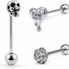 Vsnnsns Vsnnsns 14G Tongue Rings For Women Stainless Steel Heart Tongue Rings Skull Tongue Piercing Jewelry Flower Tongue Rings Surgical Steel Tongue Jewelry Barbell Body Piercing Jewelry 3Pcs | Body Piercing Barbells