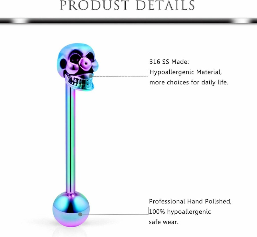 Hoeudjo Hoeudjo 13Pcs 14G Surgical Steel Tongue Rings Teaser Double Barbell With Slave Ring Body Piercing Jewelry For Women Men, Skull/Flower/Heart/Clear Cz/Glitter Ball Closure | Body Piercing Barbells