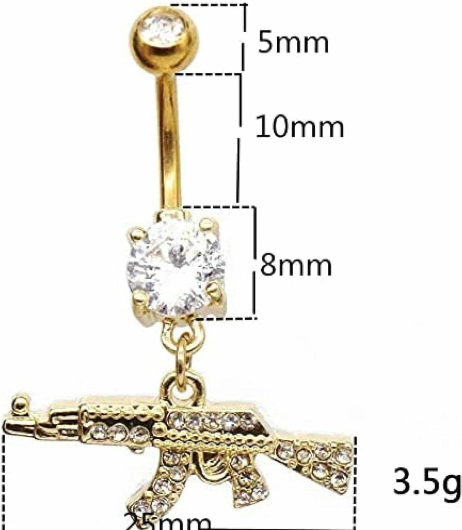 JLEXCMT Jlexcmt Fashion Dangle Navel Ring Clear Gem Gun Belly Button Ring Body Piercing Jewelry For Women Belly Piercing Gold Gold | Body Piercing Barbells