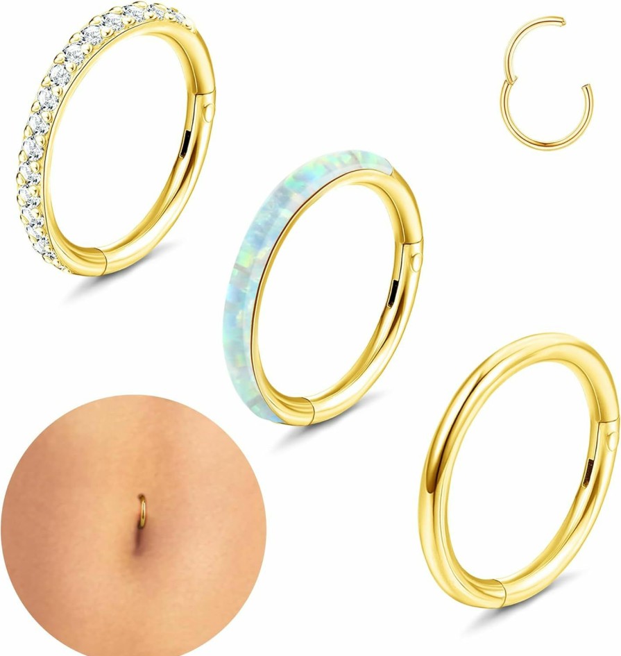 Sanfenly Sanfenly 14G Belly Button Rings 316L Surgical Steel Belly Ring Hoop Clear Cz Opal Navel Rings Hoop Clicker Segment Belly Piercing Jewelry Gold Silver Tone 8Mm 10Mm 12Mm | Body Piercing Barbells