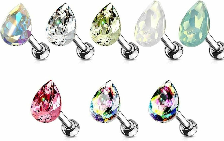 Pierced Owl Pierced Owl - 16Ga Stainless Steel Tear Drop Shaped Crystal Cartilage Helix Tragus Conch Ear Lobe Barbell Stud | Body Piercing Barbells