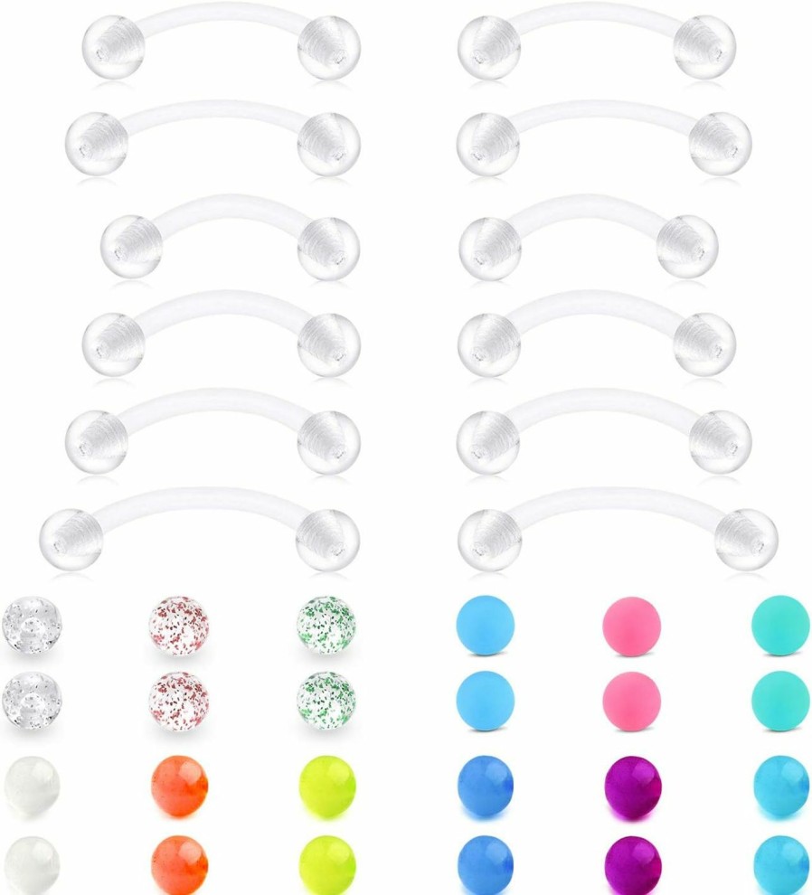 QWALIT Qwalit 14G Plastic Industrial Barbell Earrings Pregnancy Belly Button Ring Nipple Tongue Rook Eyebrow Piercing Retainer Flexible Clear Curved Barbell Replacement Balls For Work Surgery | Body Piercing Barbells