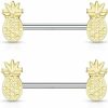 Pierced Owl Gold Plated Tropical Pineapple Nipple Barbells, Sold As A Pair | Body Piercing Barbells