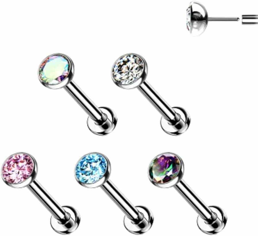 Pierced Owl Pierced Owl - 16Ga Petite 8Mm Barbell Implant Grade Titanium Threadless Push-In 3Mm Crystal Flat Back Stud | Body Piercing Barbells