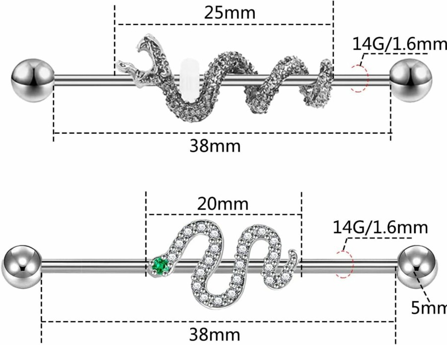 FLOGWE Flogwe 14G 316L Snake Industrial Barbell Cartilage Earring Surgical Steel Dragon Claw Industrial Barbell Cartilage Earring Body Piercing Jewelry For Women Mens……… | Body Piercing Barbells