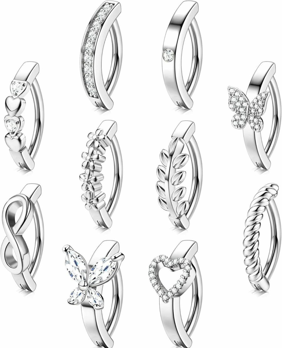 ORAZIO Orazio 10 Pcs Clicker Belly Button Ring For Women 14G Surgical Steel Clicker Belly Rings Cz Heart Butterfly Belly Button Piercing Reverse Navel Rings Belly Barbell Piercing | Body Piercing Barbells