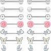 Cisyozi Cisyozi 14G Betterfly Nipple Rings Piercing Jewelry Surgical Steel Nipple Tongue Ring Barbell Piercing Jewelry For Women 14Mm Silver Purple Rose Gold 5Pairs-8Pairs | Body Piercing Barbells