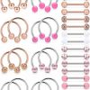 Ftovosyo Ftovosyo 16 Pairs 16G Surgical Steel Nipplerings Nipple Tongue Rings Straight & Horseshoe Barbell Hoop Body Piercing Jewelry For Women Men | Body Piercing Barbells