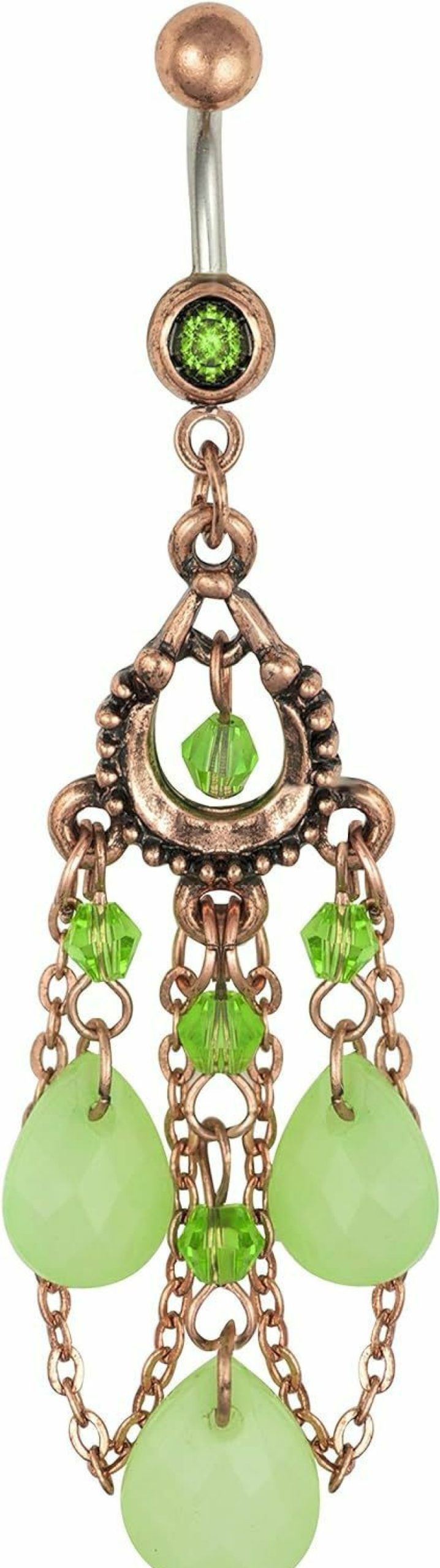 Forbidden Body Jewelry Forbidden Body Jewelry Surgical Steel Vintage Chandelier Dangle Belly Button Ring With Jade Colored Tear Drop Beads | Body Piercing Barbells