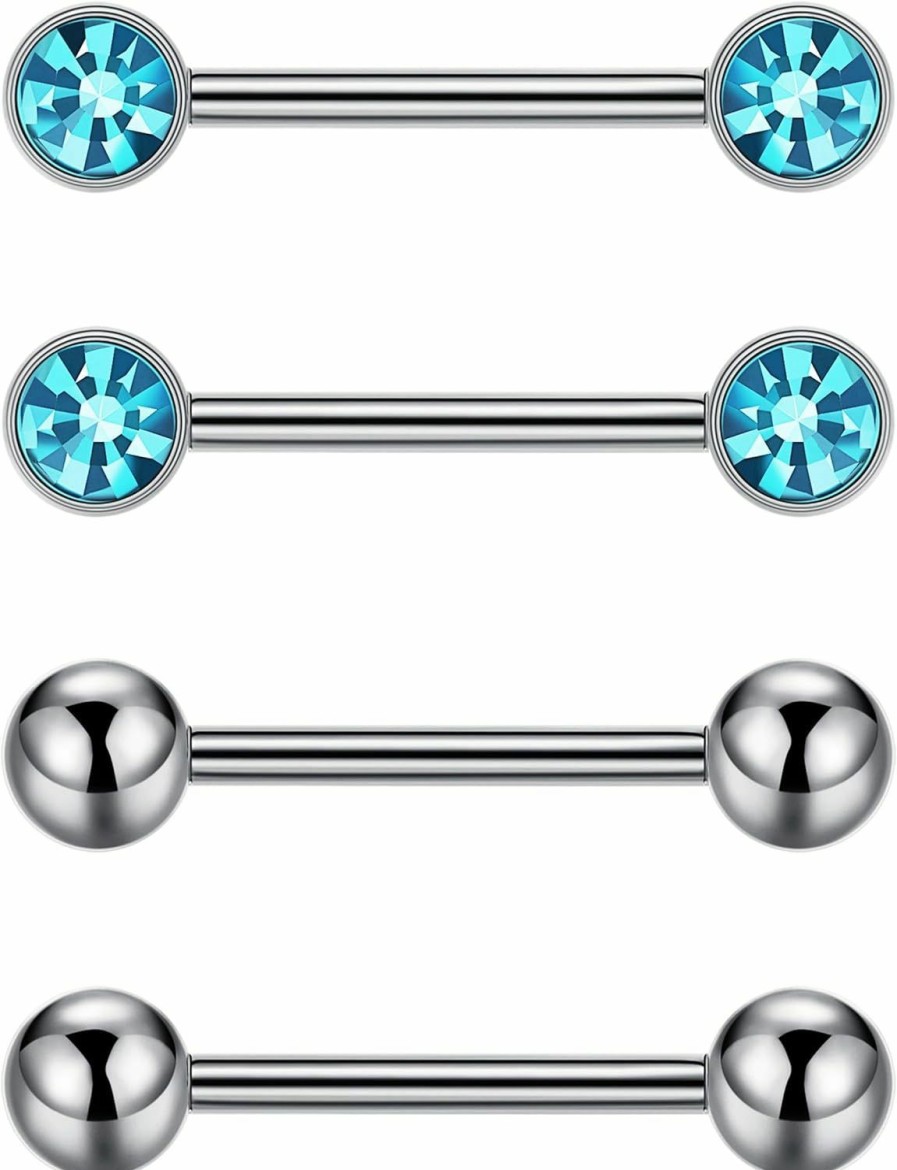 LOAYHOAY Loayhoay 2Pairs 14G G23 Titanium Nipple Rings For Women Tongue Rings Straight Barbells Ring Cz Nipplerings Body Piercing Jewelry 12Mm 14Mm 16Mm | Body Piercing Barbells