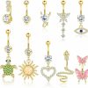 ZZHDCC Zzhdcc Belly Button Ring 14G 10 Pcs Surgical Steel Belly Ring Butterfly Snake Evil Eye Heart Dangle Belly Button Rings For Women Navel Piercing Jewelry Cz Silver Gold Belly Rings | Body Piercing Barbells