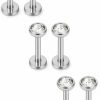 Ruifan Ruifan 4Mm Round Clear Cz Gem Internally Threaded Labret Monroe Lip Ring Tragus Nail Helix Earring Stud Barbell Piercing Jewelry Bar 6-10Mm 16G 6Pcs | Body Piercing Barbells