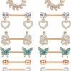 Besteel Besteel Surgical Steel Nipple Piercing Jewelry 14G Nipple Rings For Women Cute Cz Ball Heart Butterfly Snake Leaf Nipple Tongue Barbell Septum Rings Retainer Body Piercing Jewelry 7 Pairs | Body Piercing Barbells