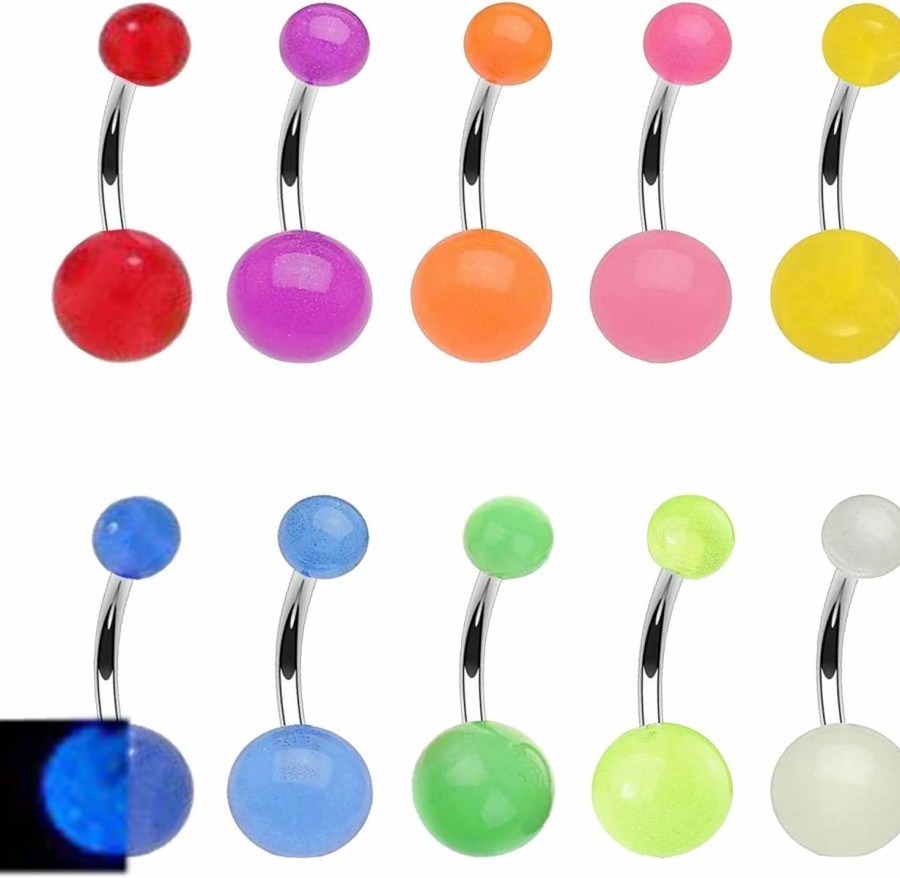 FLOGWE Flogwe 10Pcs Belly Button Rings Glow In The Dark Belly Rings 14G Candy Color Belly Button Barbells Colorful Belly Button Piercing Jewellery For Women Men | Body Piercing Barbells