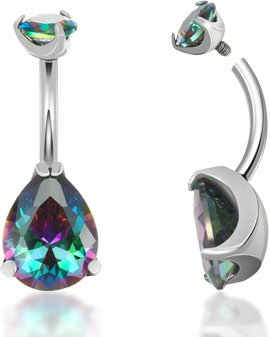 TGNEL G23 Pure Titanium Round And Teardrop Shaped Cz Internally Threaded Belly Button Rings Petite Navel Ring For Women Body Piercing Jewelry 14G Astm F136 White/Blue/Pink/Colorful Cubic Zirconia Belly Rings 10Mm Belly Bars | Body Piercing Barbells