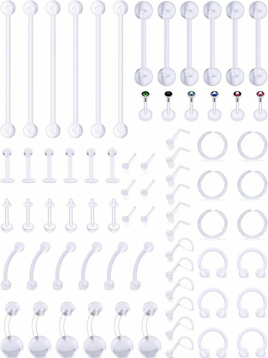 Vsnnsns Vsnnsns 14G-20G Body Jewelry Piercing Lot Acrylic Clear Piercing Retainer Nose Lip Tongue Eyebrow Septum Ring Cartilage Tragus Earrings Navel Belly Button Rings Barbells Body Piercing Jewelry | Body Piercing Barbells