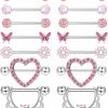 YADOCA Yadoca 7Pairs 14G Nipple Rings For Women Surgical Steel Nipple Piercing Jewelry Cz Ball Heart Butterfly Flower Nipple Tongue Barbell Body Piercing Jewelry | Body Piercing Barbells