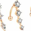 Heuvipens Heuvipens 3Pc/6Pc Reverse Belly Button Silver Rose Gold Zircon Dangle Pendant Steel Bar Short Navel Ring Piercing Jewelry Set | Body Piercing Barbells