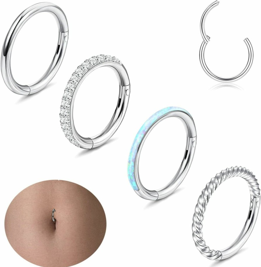 Jstyle Jstyle 14G Belly Button Ring 316L Surgical Steel Belly Rings Hoop For Women Clear Cz Opal Clicker Hoop Belly Button Rings Gold Silver Small Navel Belly Body Piercing Jewelry 8Mm 10Mm 12Mm | Body Piercing Barbells