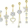 Leocuci Leocuci Surgical Stainless Steel Dangle Belly Button Rings For Women Belly Ring Dangling Piercing Jewelry With Heart Flower Butterfly Silver Gold Tone 14G | Body Piercing Barbells