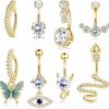 Subiceto Subiceto 14G Belly Button Rings Dangle Cute Gold Plated Snake Evil Eye Clear Cz Butterfly Clicker Belly Button Rings For Women Reverse Navel Rings Belly Piercing Pack | Body Piercing Barbells